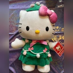 Hello Kitty Holiday Plush with Green Dress and Pink Bow